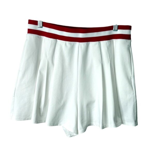 TuckerNuck White Pleated Tennis Skort With Red Waistband Womens Size L - Picture 1 of 8